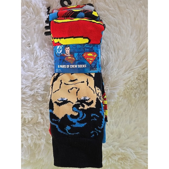 DC Comics Superman Superhero Men's Crew Socks Size 6-12 6 Pairs - Picture 1 of 6